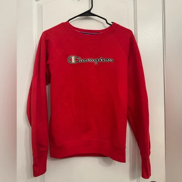 Champion Red Crew Neck Sweater Vibrant Style - Picture 1 of 5